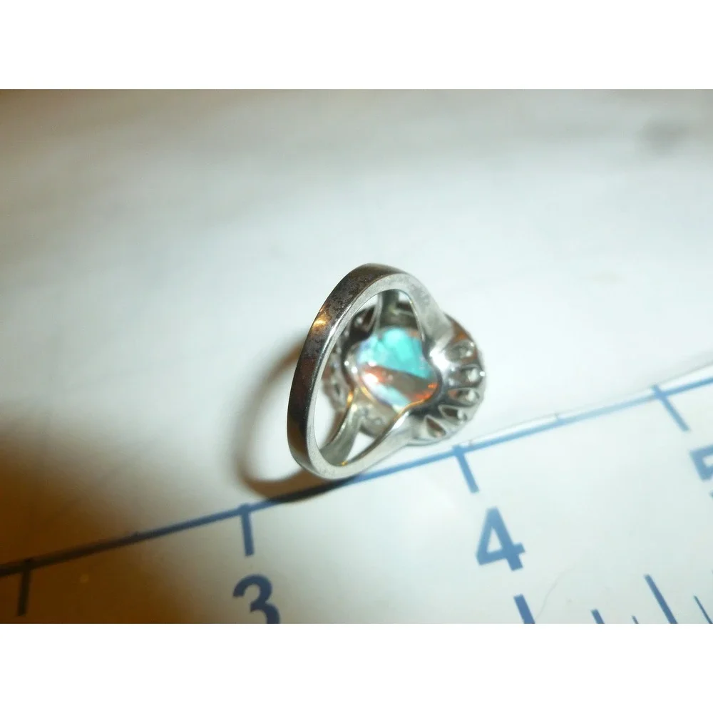 Silver Tone Aurora Borealis Crystal Halo Cocktail Ring Oval Iridescent Size‎ 7